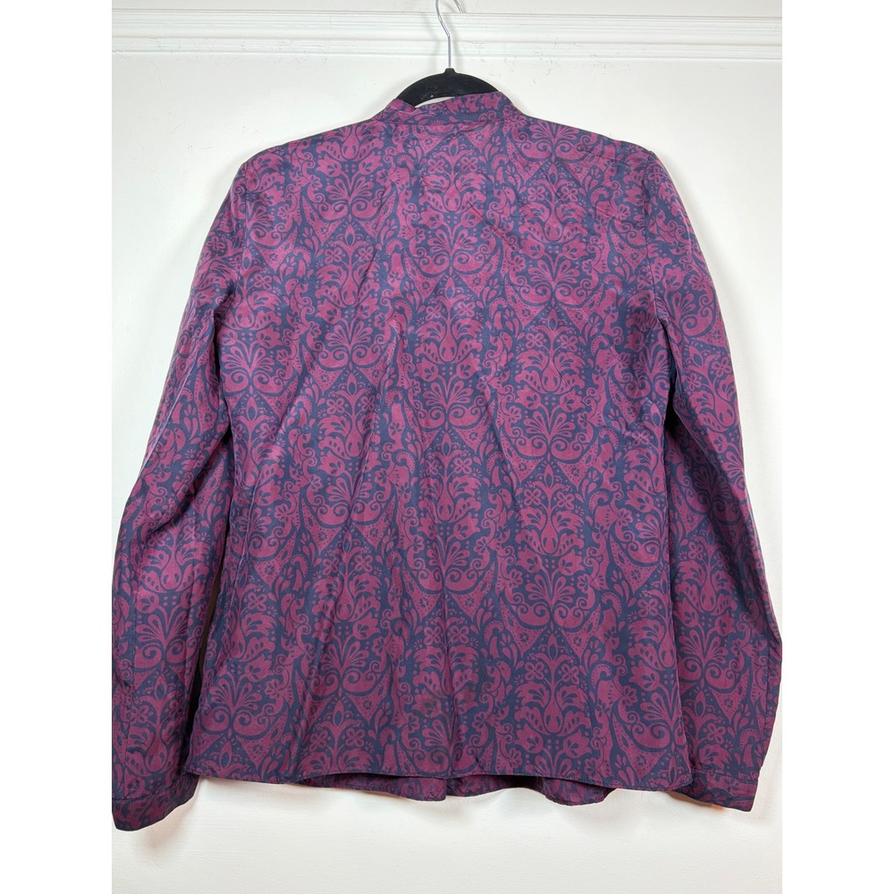 Michael Kors Pure Silk Pintuck Blouse Purple Navy Damask Paisley Top Size 6 - Picture 8 of 10